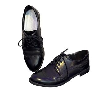 Marc Fisher Sailor Black Leather Wingtip Brogue Oxfords Womens 6.5 M Academia